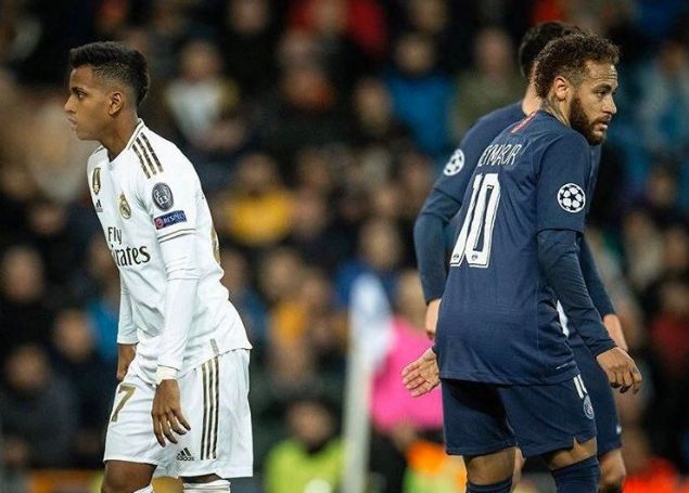 Neymar posta foto com Rodrygo em Real Madrid x PSG e cita Santos: